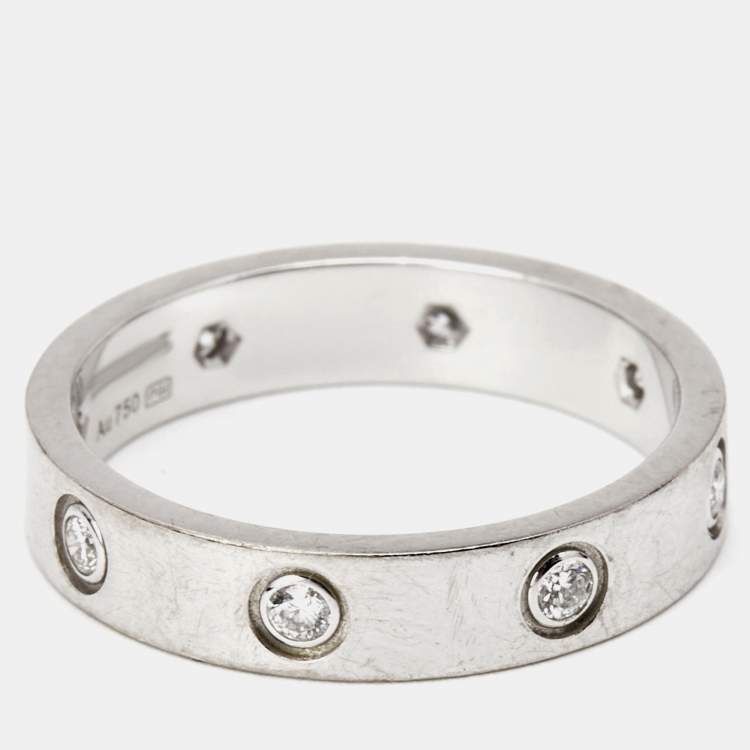 Pre Owned Cartier Love Diamond Paved 18k White Gold Band Ring Size 53