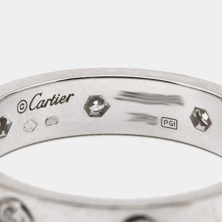 Pre Owned Cartier Love Diamond Paved 18k White Gold Band Ring Size 53