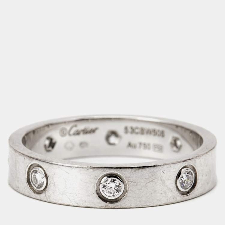 Pre Owned Cartier Love Diamond Paved 18k White Gold Band Ring Size 53