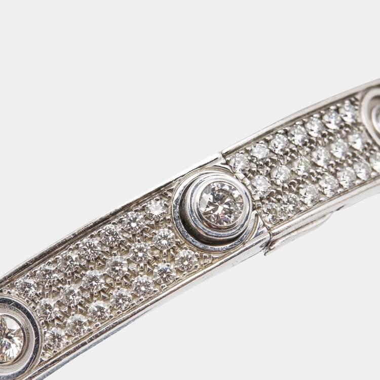 Pre Owned Cartier Love Diamond Paved 18k White Gold Bracelet 18