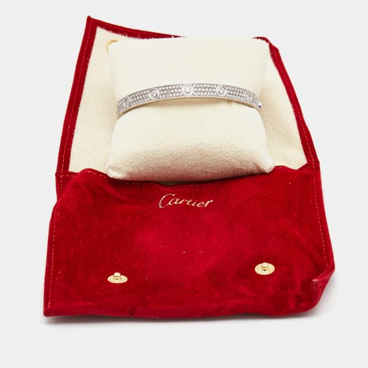 Pre Owned Cartier Love Diamond Paved 18k White Gold Bracelet 18