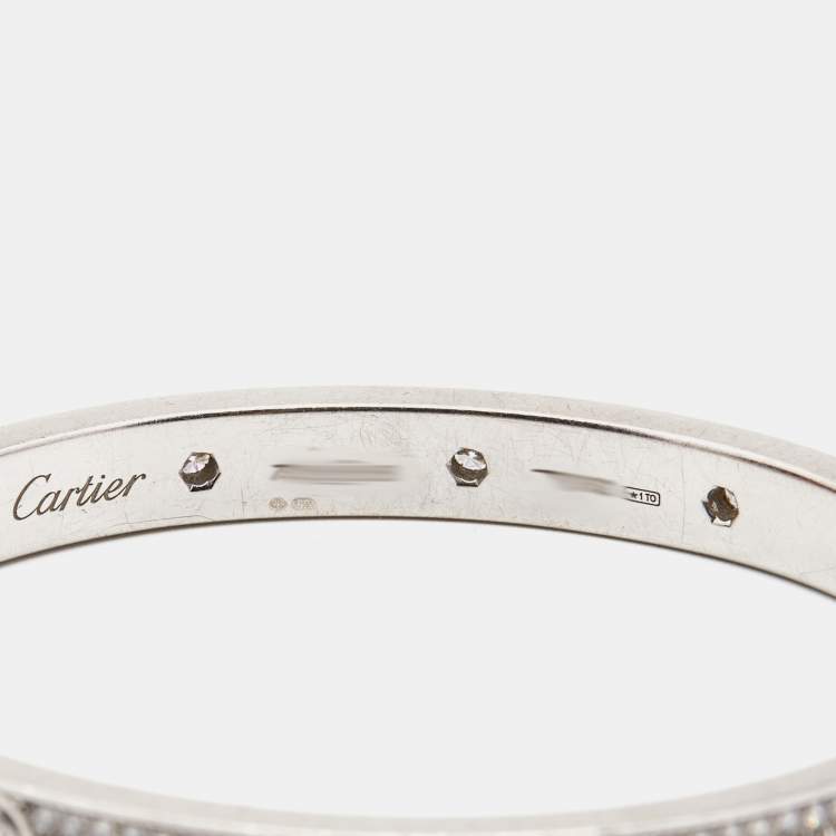 Pre Owned Cartier Love Diamond Paved 18k White Gold Bracelet 18