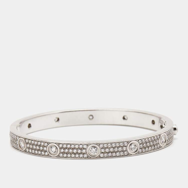 Pre Owned Cartier Love Diamond Paved 18k White Gold Bracelet 18