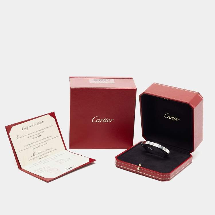 Pre Owned Cartier Love 1 Diamond 18k White Gold Open Cuff Bracelet 16