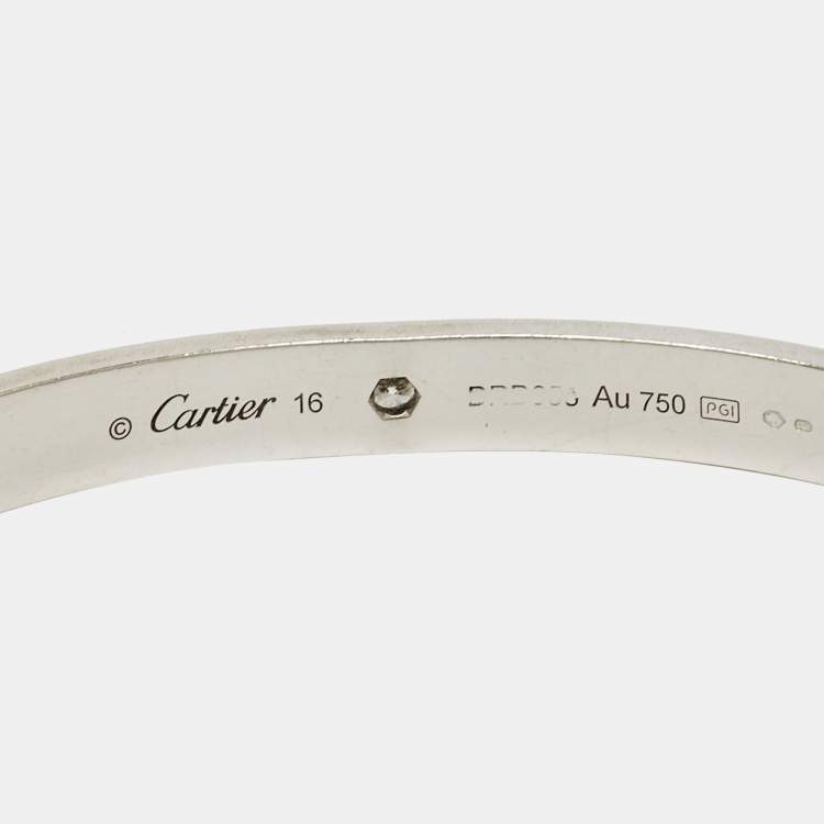 Pre Owned Cartier Love 1 Diamond 18k White Gold Open Cuff Bracelet 16