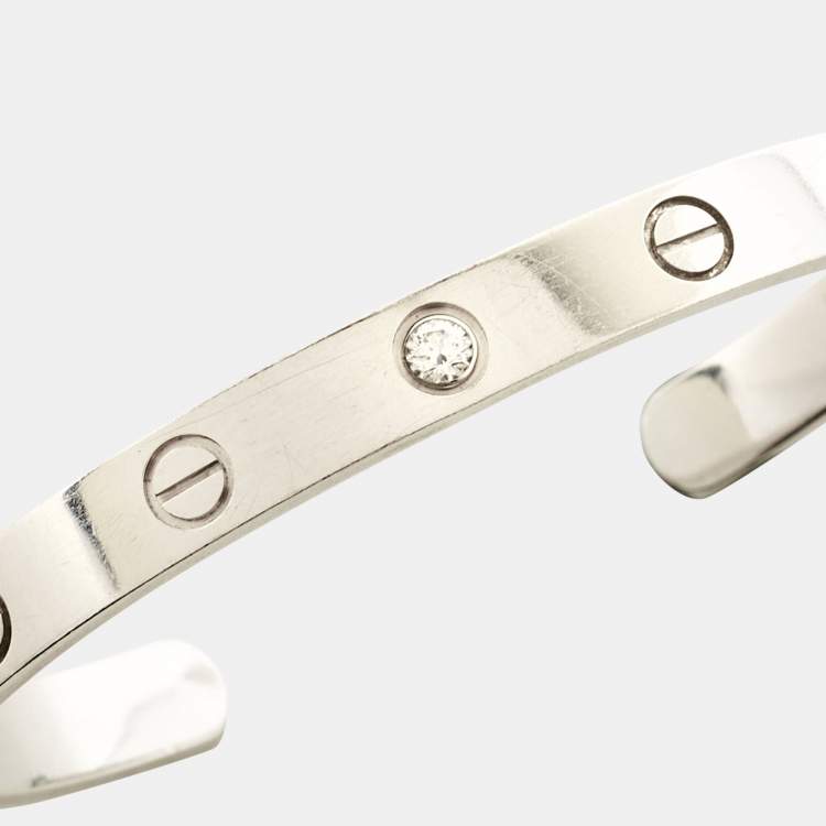 Pre Owned Cartier Love 1 Diamond 18k White Gold Open Cuff Bracelet 16