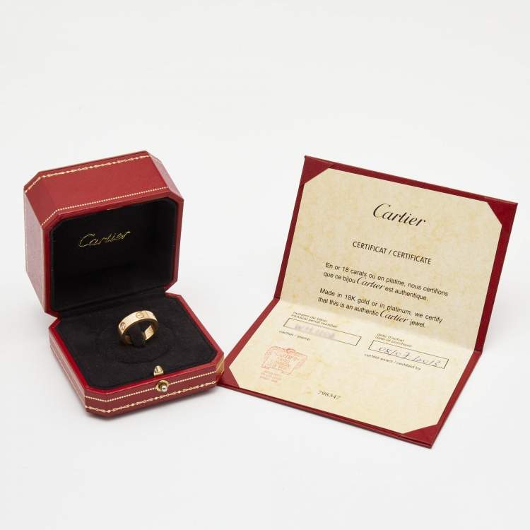 Pre Owned Cartier Love 3 Diamond 18k Rose Gold Band Ring Size 52