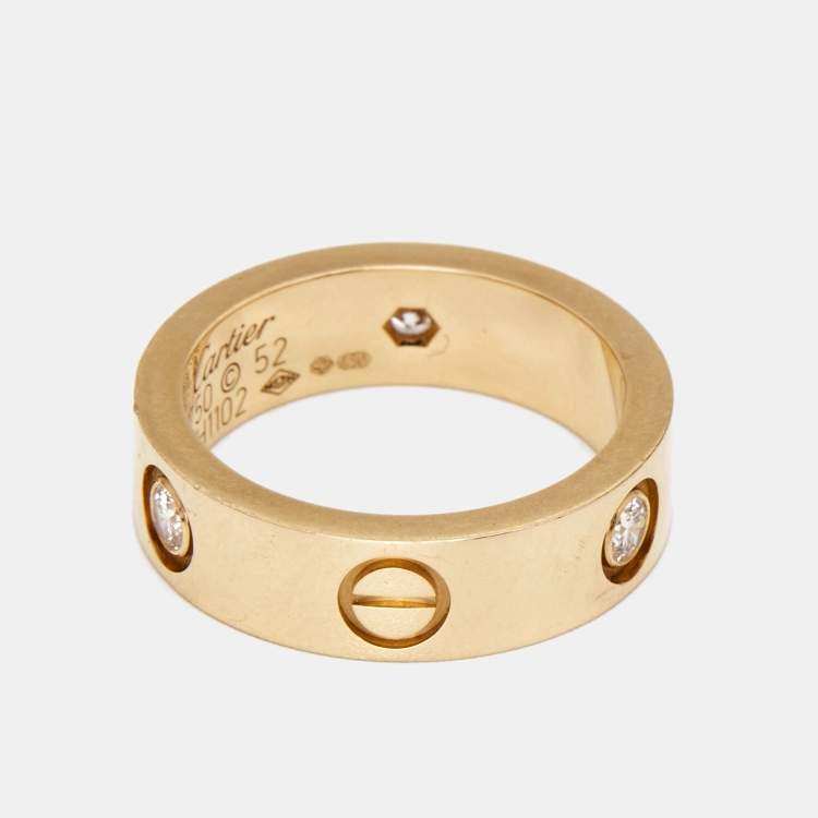 Pre Owned Cartier Love 3 Diamond 18k Rose Gold Band Ring Size 52