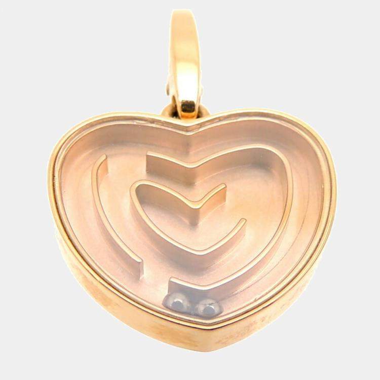 Pre Owned Cartier Vintage Heart Labyrinth 18K Rose Gold Diamond Charms and Pendants