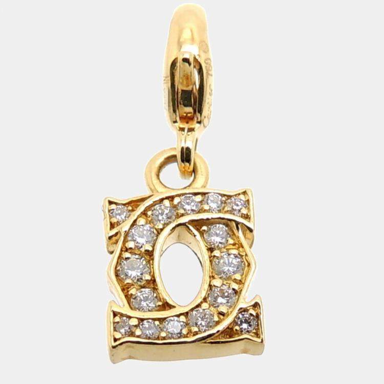Cartier Diamond Double C Charm Estate 18k White Gold Pendant Fine