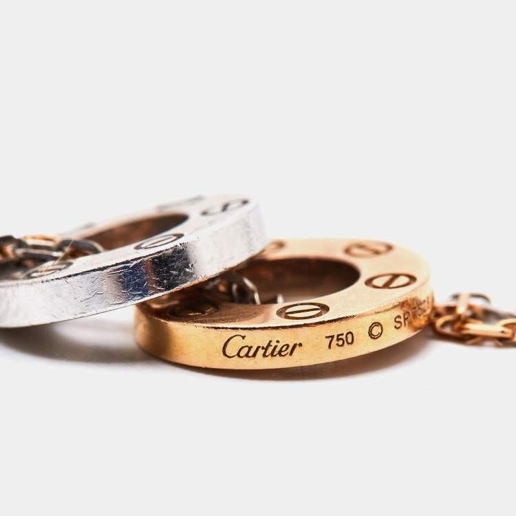 Pre Owned Cartier Love Diamond 18k Two Tone Gold Double Chain Necklace