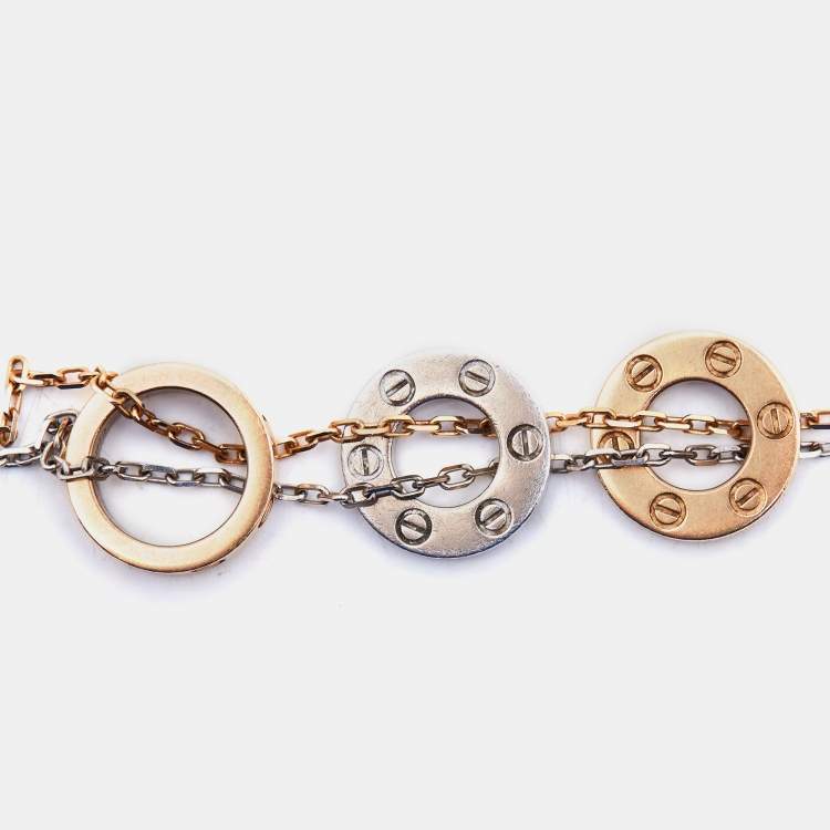 Pre Owned Cartier Love Diamond 18k Two Tone Gold Double Chain Necklace