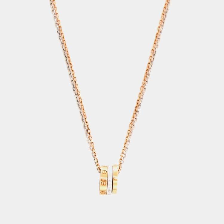 Cartier Love Diamond 18k Two Tone Gold Double Chain Necklace