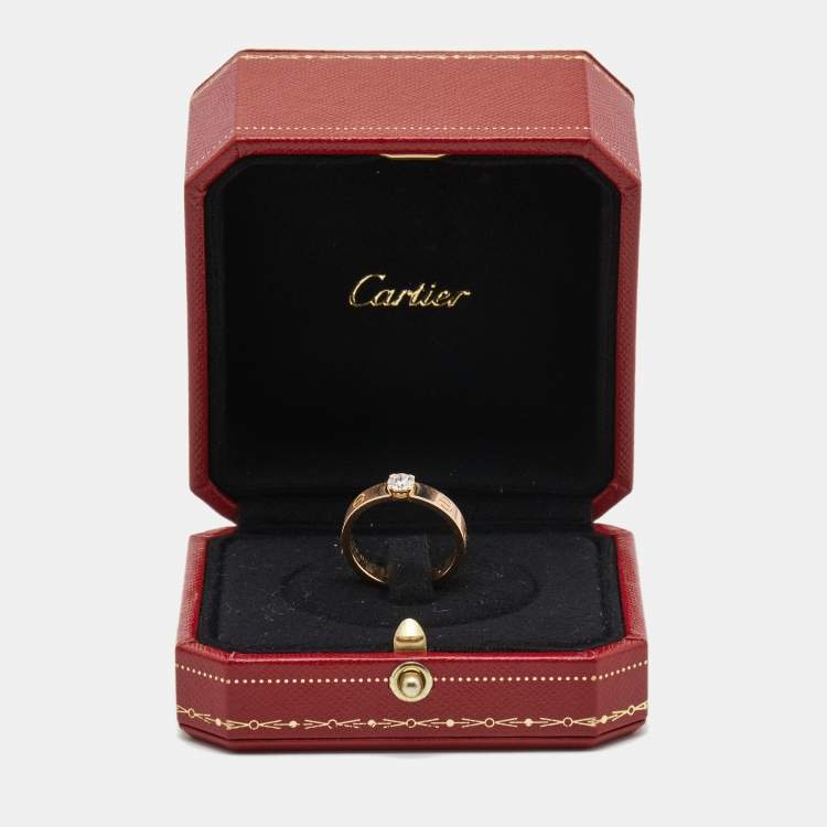 Pre Owned Cartier Love Solitaire Diamond 18k Rose Gold Ring Size 54