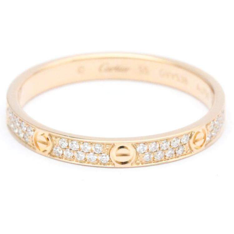Pre Owned Cartier Love Pave 18K Rose Gold Diamond Ring EU 55