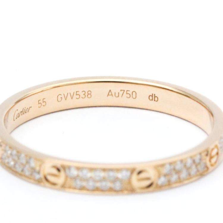 Pre Owned Cartier Love Pave 18K Rose Gold Diamond Ring EU 55