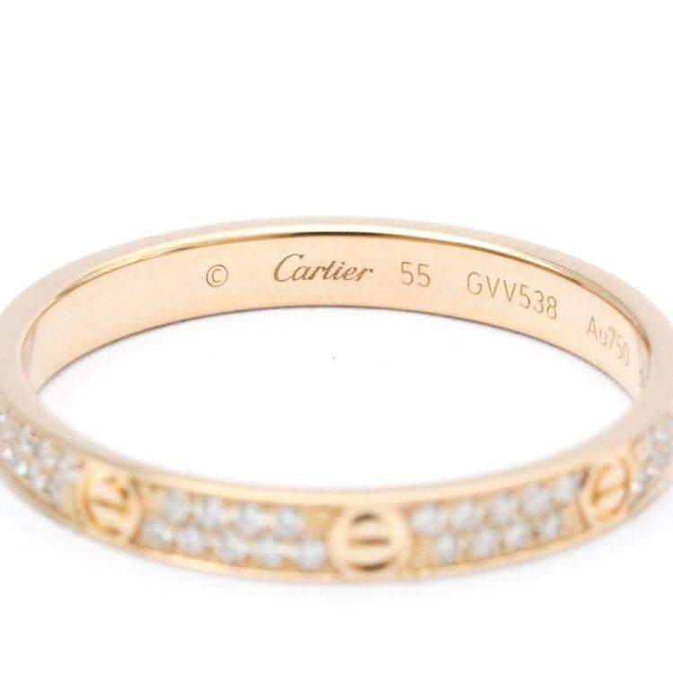 Pre Owned Cartier Love Pave 18K Rose Gold Diamond Ring EU 55