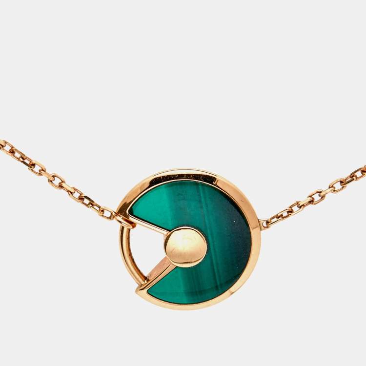 Pre Owned Cartier Amulette De Cartier Malachite Diamond 18k Rose Gold XS Model Bracelet