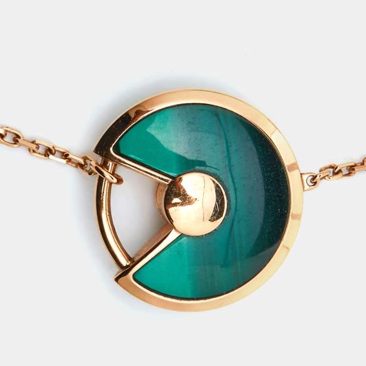 Pre Owned Cartier Amulette De Cartier Malachite Diamond 18k Rose Gold XS Model Bracelet