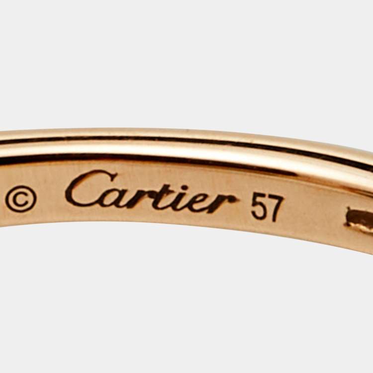 Pre Owned Cartier Amulette De Cartier Malachite Diamond 18K Rose Gold XS Model Ring Size 57