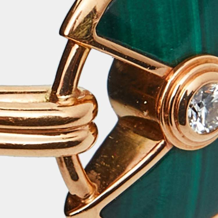 Pre Owned Cartier Amulette De Cartier Malachite Diamond 18K Rose Gold XS Model Ring Size 57