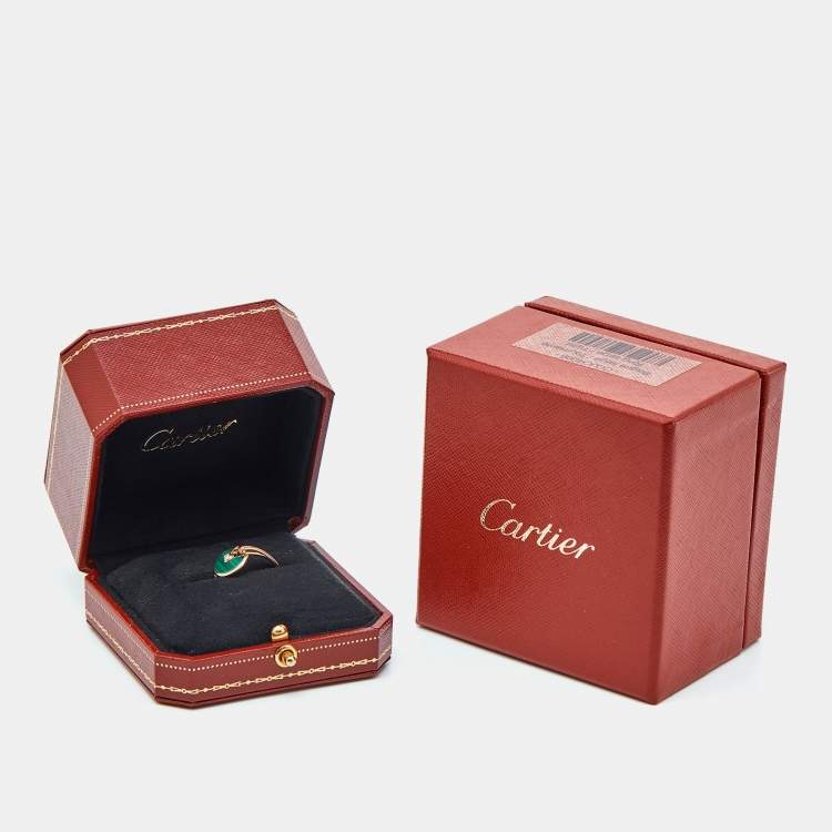 Pre Owned Cartier Amulette De Cartier Malachite Diamond 18K Rose Gold XS Model Ring Size 57