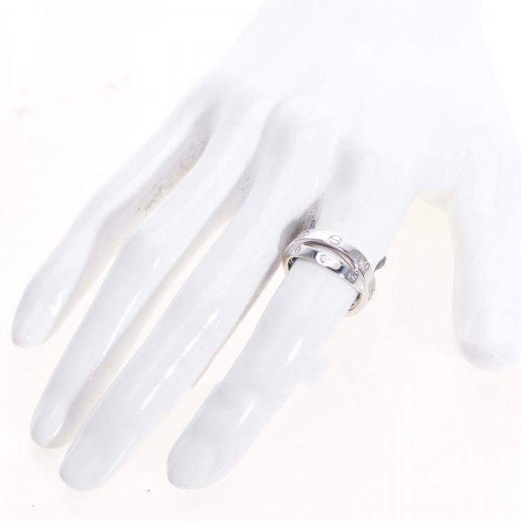 Pre Owned Cartier Love Interlocking 18K White Gold Diamond Ring EU 48