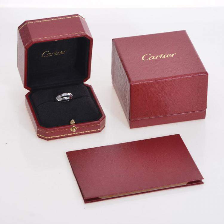 Pre Owned Cartier Love Interlocking 18K White Gold Diamond Ring EU 48
