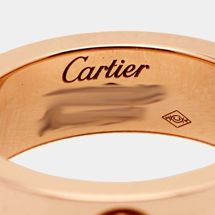 Pre Owned Cartier Love Pink Sapphire 18k Rose Gold Ring Size 49