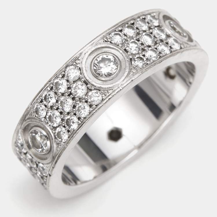 Pre Owned Cartier Love Pavé Diamonds 18k  White Gold Ring Size 60