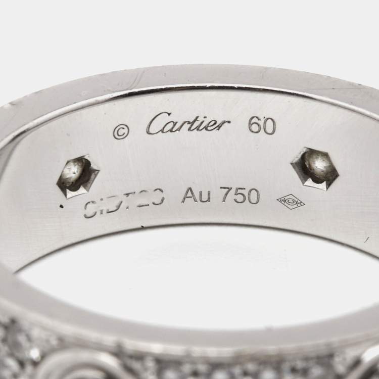 Pre Owned Cartier Love Pavé Diamonds 18k  White Gold Ring Size 60