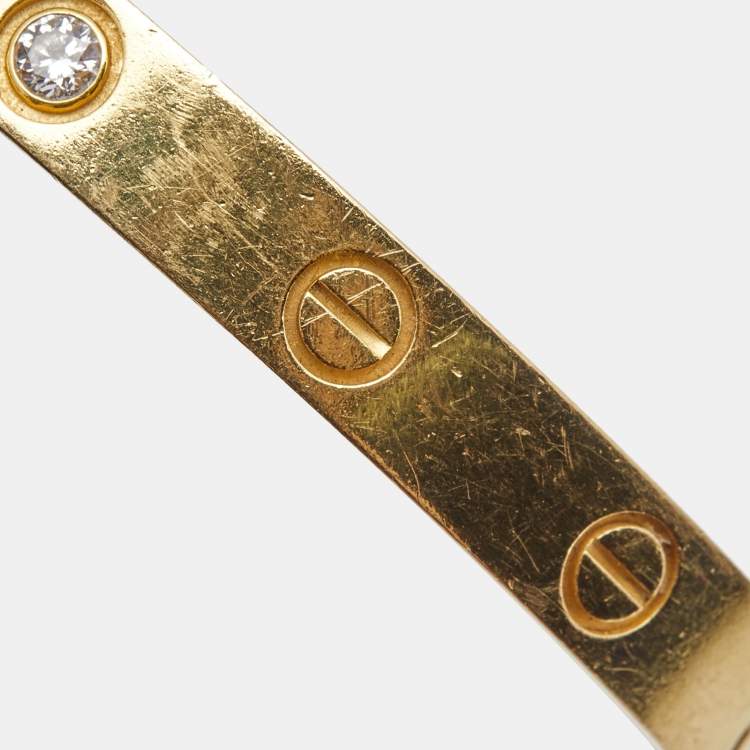 Pre Owned Cartier Love Diamond 18k Yellow Gold Open Cuff Bracelet 16