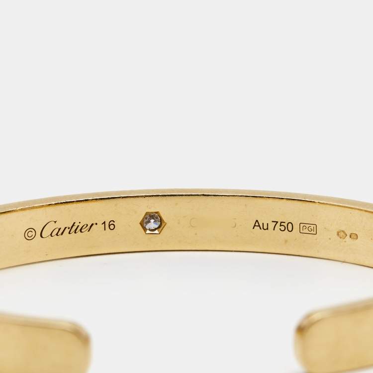 Pre Owned Cartier Love Diamond 18k Yellow Gold Open Cuff Bracelet 16