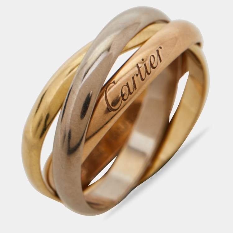 Pre Owned Cartier Trinity 18k Three Tone Gold Small Model Ring Size 51