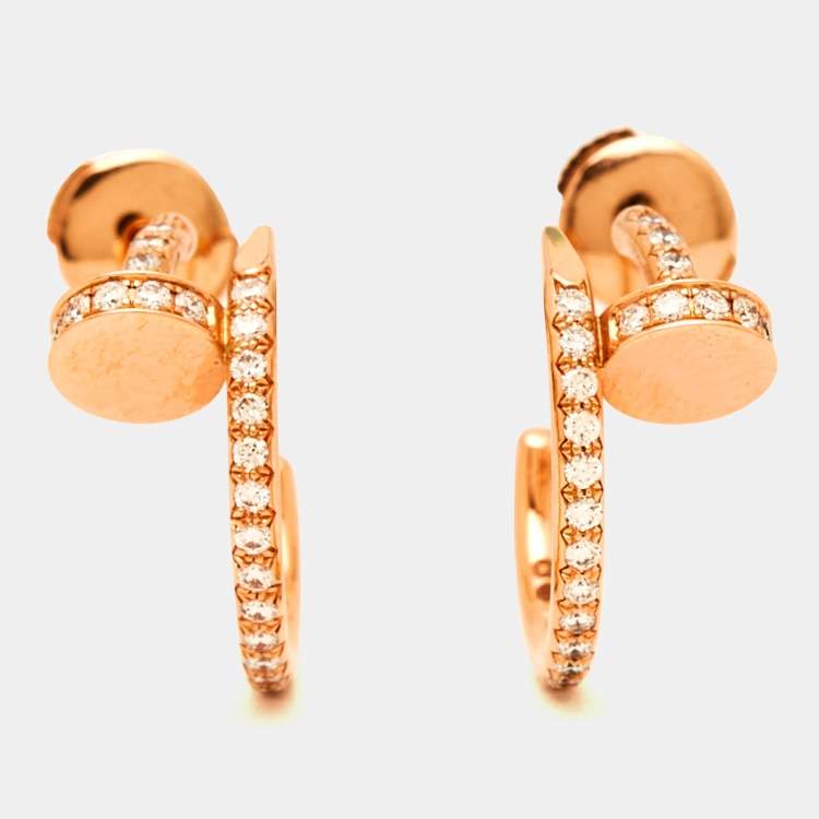 Pre Owned Cartier Juste Un Clou Diamonds 18k Rose Gold Earrings