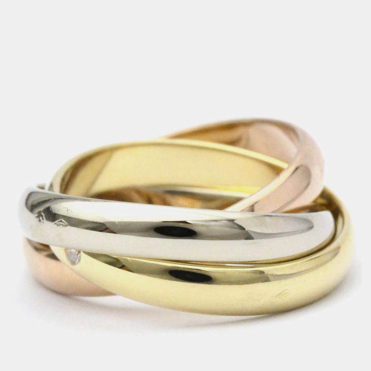 Pre Owned Cartier Trinity 18K Yellow Rose White Gold and Diamond Ring EU 51