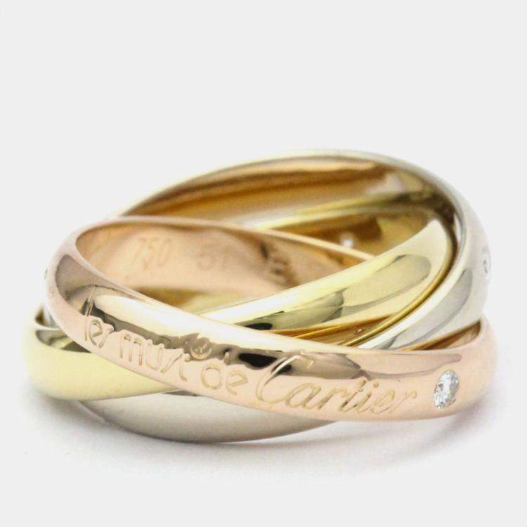 Pre Owned Cartier Trinity 18K Yellow Rose White Gold and Diamond Ring EU 51