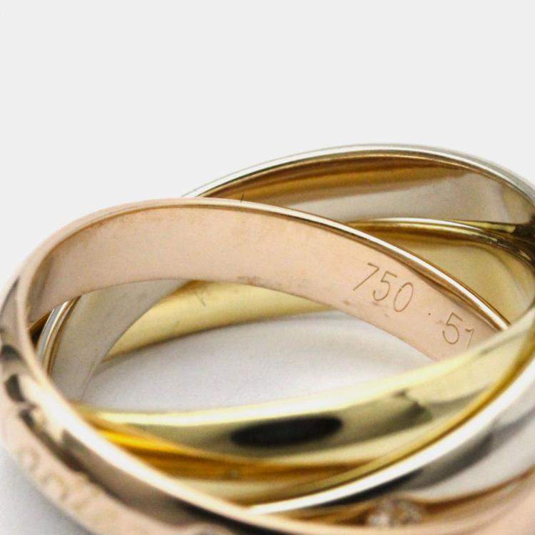 Pre Owned Cartier Trinity 18K Yellow Rose White Gold and Diamond Ring EU 51