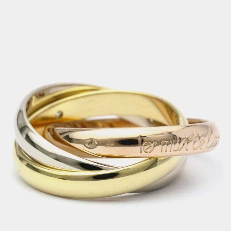 Pre Owned Cartier Trinity 18K Yellow Rose White Gold and Diamond Ring EU 51