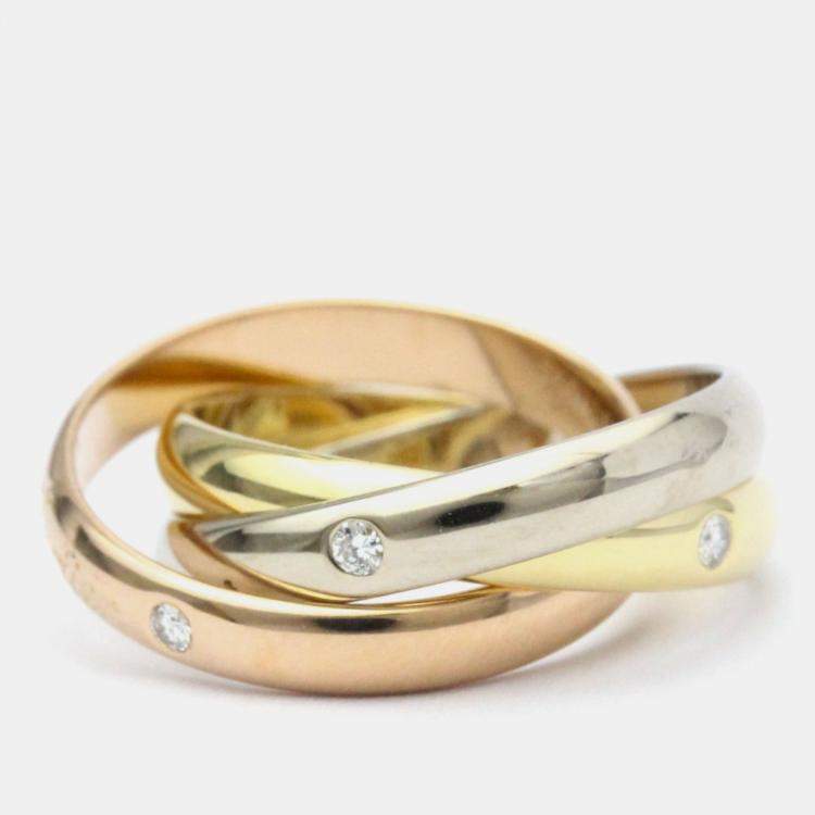 Pre Owned Cartier Trinity 18K Yellow Rose White Gold and Diamond Ring EU 51
