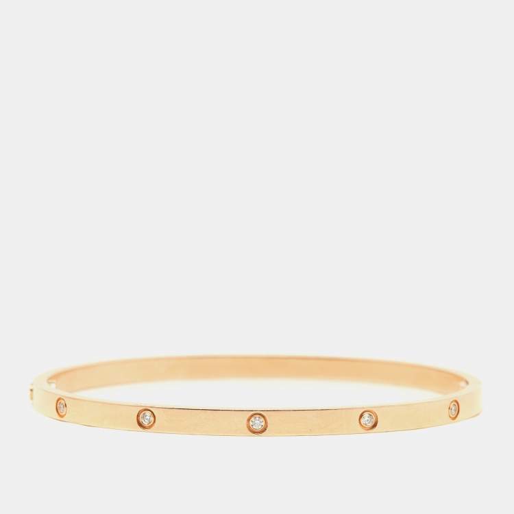 Pre Owned Cartier Love 10 Diamond 18k Rose Gold Small Model Bracelet 18