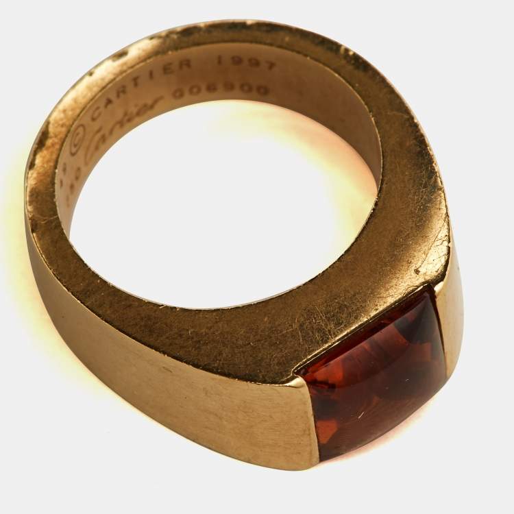 Pre Owned Cartier Tank Citrine 18k Yellow Gold Ring Size 49
