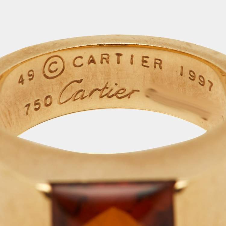Pre Owned Cartier Tank Citrine 18k Yellow Gold Ring Size 49
