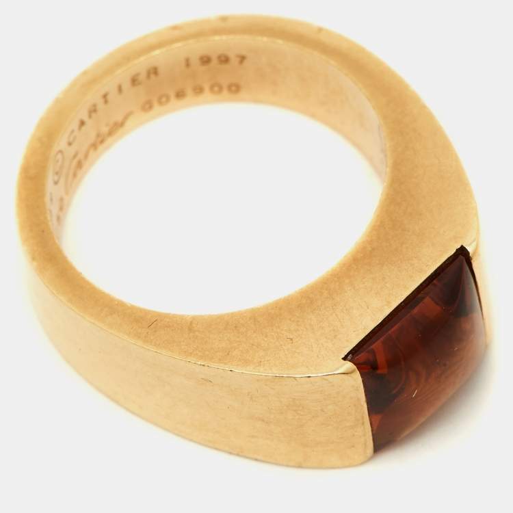 Pre Owned Cartier Tank Citrine 18k Yellow Gold Ring Size 49