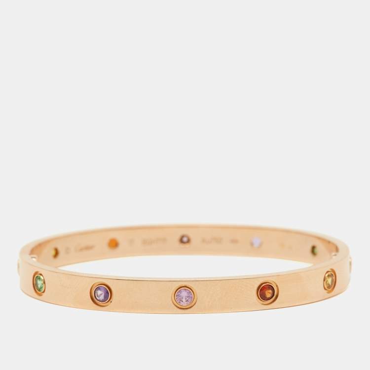 Pre Owned Cartier Love  Multi Gemstone 18k Rose Gold Bracelet 17