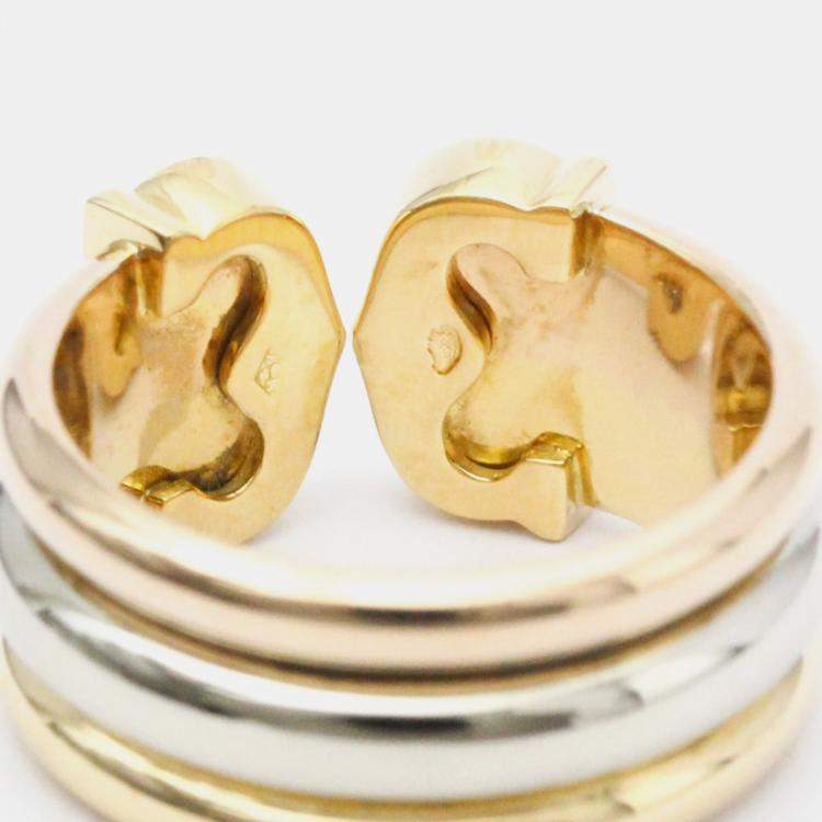 Pre Owned Cartier Double C Trinity Vintage 18K Yellow Rose and White Gold Ring EU 51