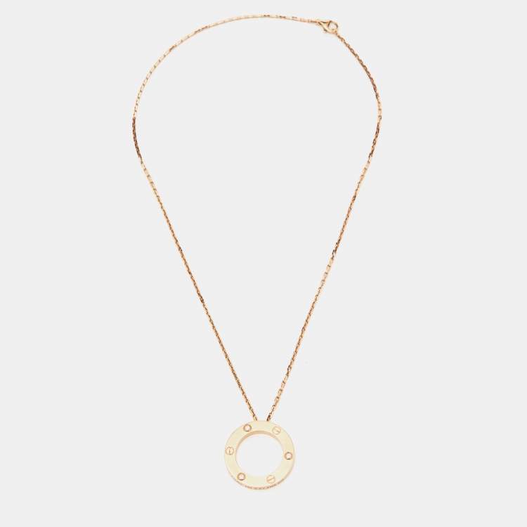 Pre Owned Cartier Love 3 Diamond 18K Rose Gold Pendant Necklace