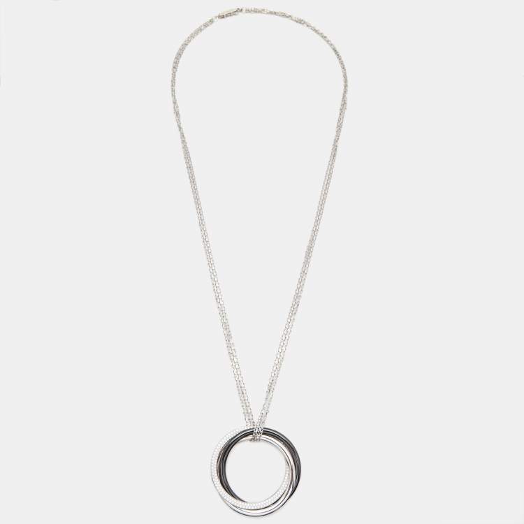 Pre Owned Cartier Trinity Diamond Ceramic 18k White Gold Very Large Model Necklace