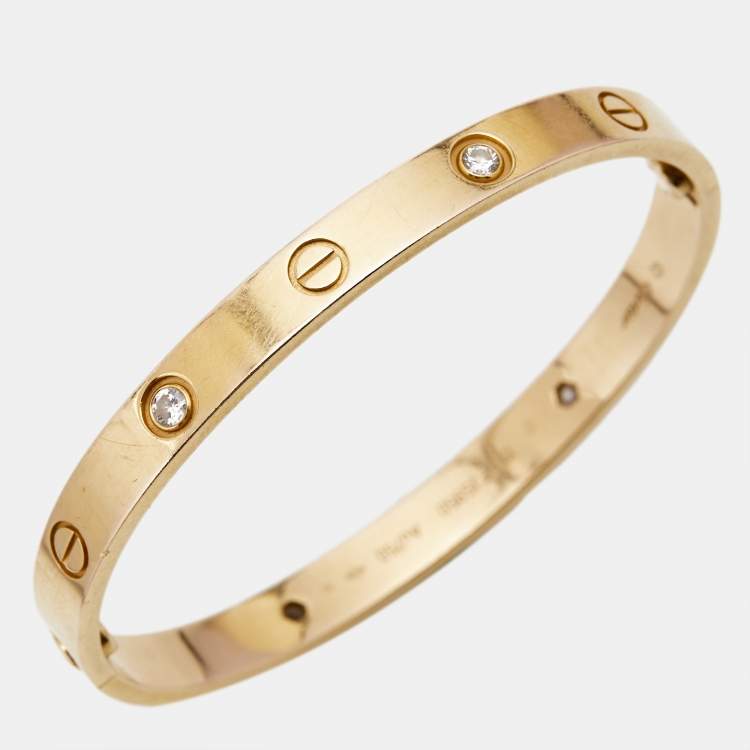 Pre Owned Cartier Love 4 Diamond 18k Rose Gold Bracelet 17