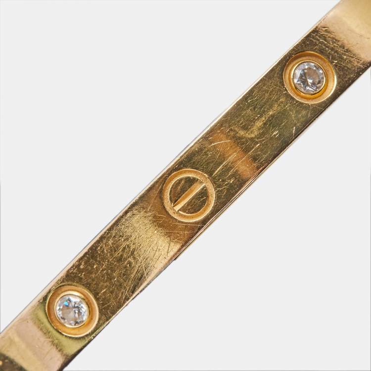 Pre Owned Cartier Love 4 Diamond 18k Rose Gold Bracelet 17